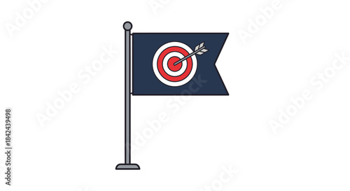 Target flag with arrow hitting bullseye.