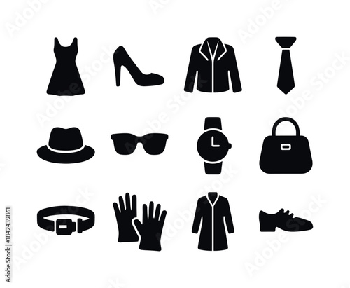 Black Fashion Icons. Black Fashion. Solid icon set of Black Fash