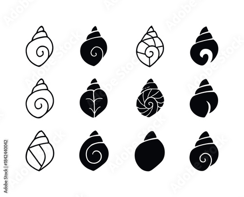 Seashell Icon Set. seashells. Icon set. Set Logo of seashells: s