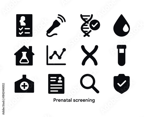 Prenatal Screening Icons. Prenatal screening. Solid icon set of