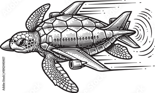 Engraved Sea Turtle Airplane Hybrid for Wildlife Transportation