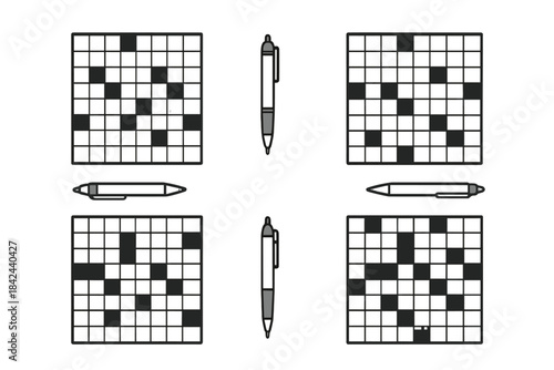 Engaging crossword puzzles with pens arranged in a creative layout for puzzle enthusiasts and casual solvers