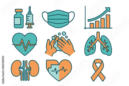 Health symbols representing vaccination, hygiene, and wellness trends for public awareness