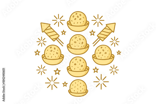 Festive desserts with golden spheres and sparklers for a joyful celebration
