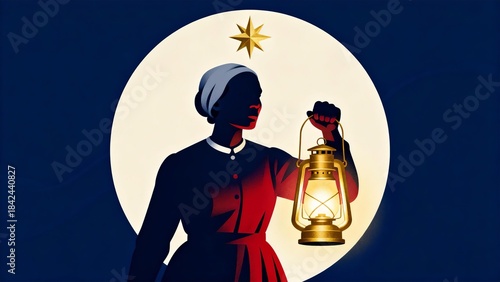 Guiding Light of Freedom, Hopeful Journey, Courageous Escape, Historical Struggle, Emancipation Symbol, Black History Month,