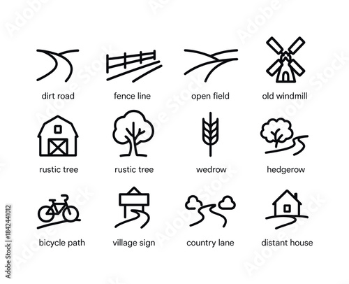 Countryside Path Icons. Countryside paths. Line icon set of coun