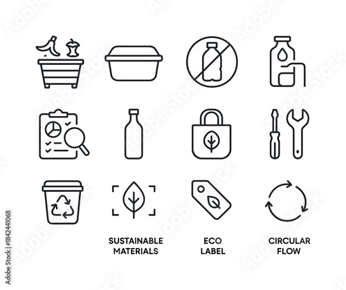 Zero Waste Icons. Zero Waste Design. Line icon set of zero waste