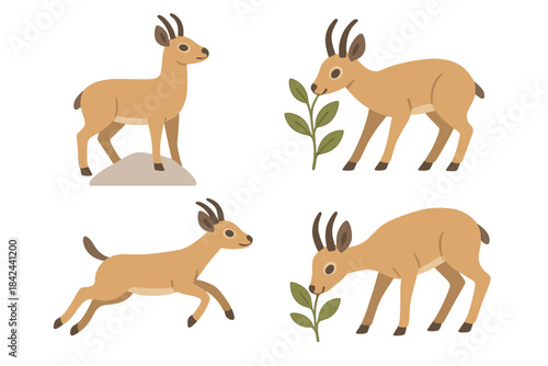 Four playful animals explore nature with curiosity in a sunny landscape