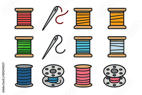 Colorful threads and needles displayed in a neat grid pattern showcasing different types of sewing supplies for craft enthusiasts