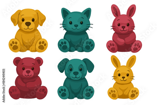 Colorful cartoon animals sitting together, creating a cheerful and playful scene