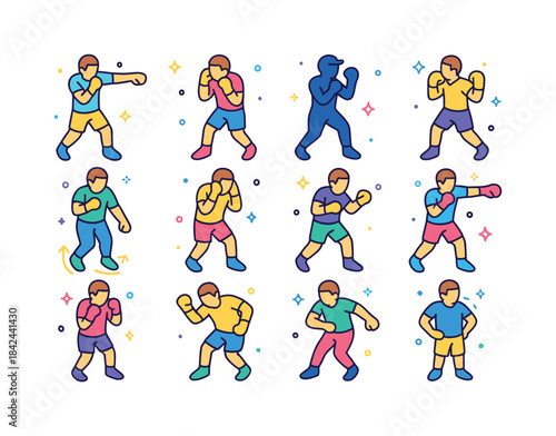 Colorful Shadowboxing Icons. Shadowboxing. Colorful isometric ve