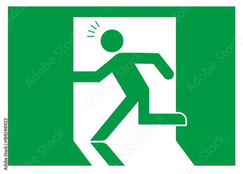 シンプルな非常口のアイコン・気づき・集中線　イラスト素材　緑