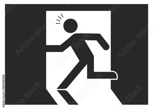 シンプルな非常口のアイコン・気づき・集中線　イラスト素材　黒