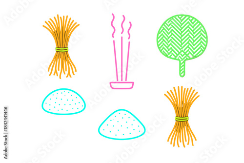 Colorful graphic representation of natural materials and cooking elements displayed creatively for culinary use