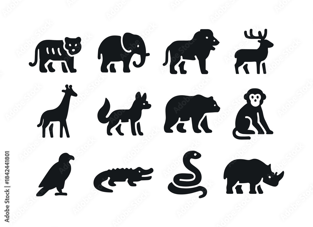 Obraz premium Wild Animals Icons. Wild Animals. Solid icon set of Wild Animals