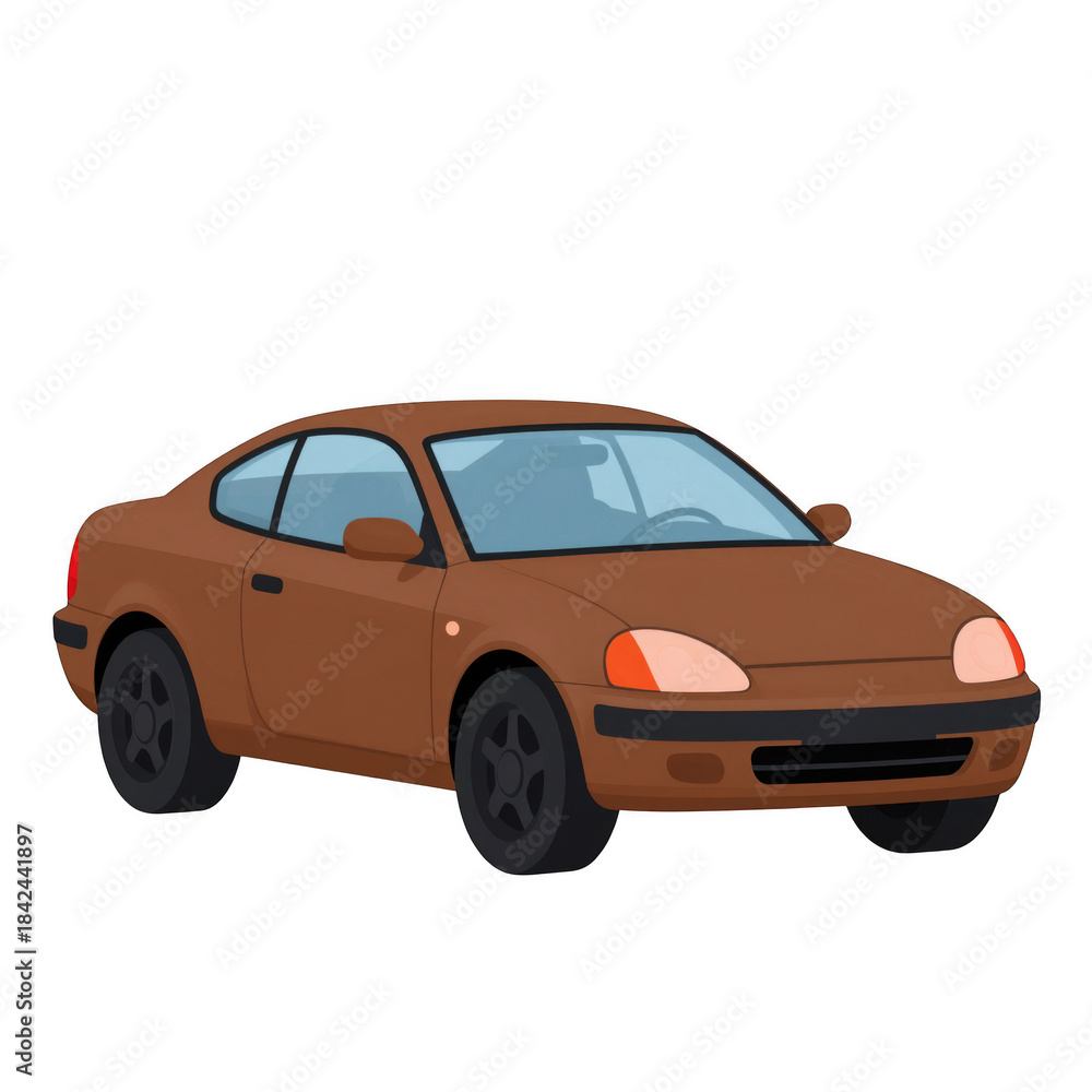 Obraz premium Brown Sporty Compact Car with Lights On