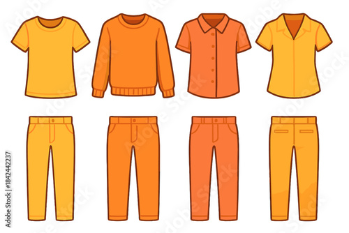 Basic casual and semi-formal clothing items in yellow and orange colors