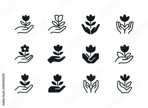 Floral Emblem Icons. Greet with flowers. Icon set. Set Logo of G