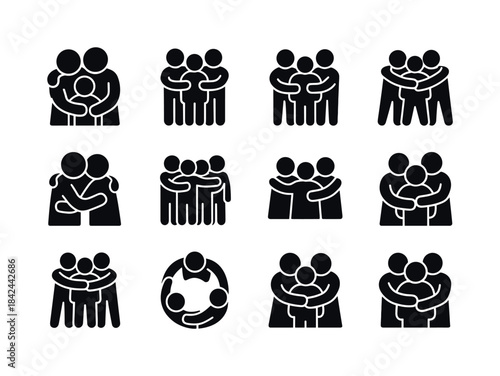 Unified Embrace Icons. Group Hug. Solid icon set of Group Hug: f