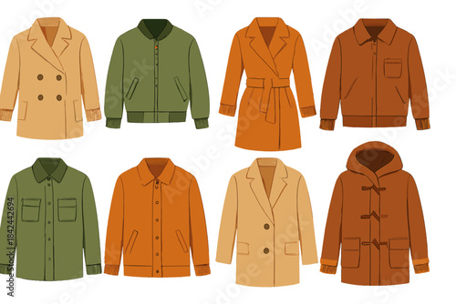 Variety of stylish outerwear showcasing different designs and colors for fall fashion