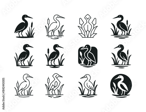 Wetlands Preservation Icons. preserving wetlands. Icon set. Set