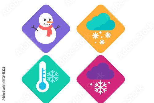 Snowy weather icons representing winter activities and conditions for visual storytelling and design purposes