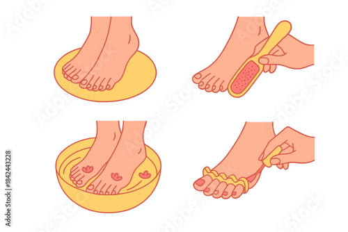 Soaking, filing, and polishing steps in a professional pedicure routine