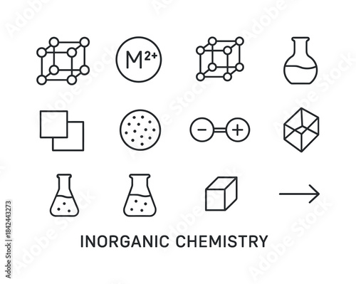 Inorganic Chemistry Icons. Inorganic chemistry. Line icon set of