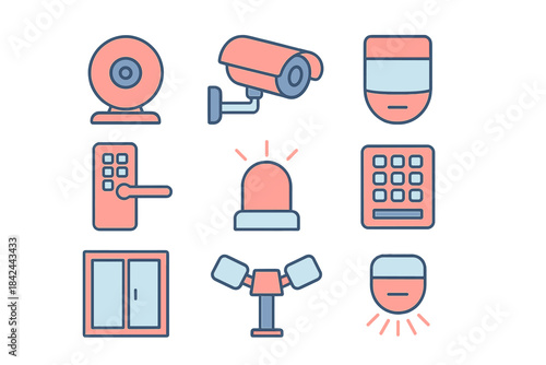 Security devices including cameras, alarms, and sensors for home safety and surveillance systems