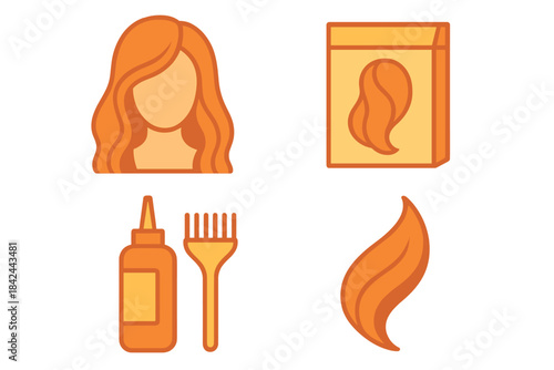 Hair coloring process kit with dye box applicator brush and stylized female head