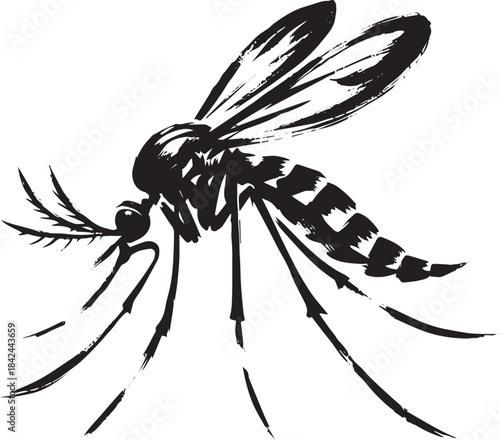 Elegant sumi-e illustration of a mosquito with minimalist brushw