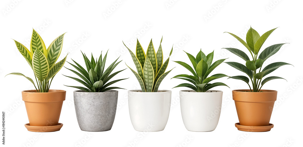 Obraz premium Collection de Cinq Plantes d'Intérieur en Pot, Détourées, Fond Transparent PNG