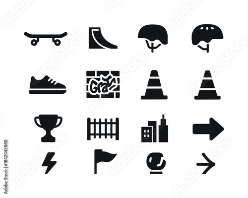 Skate Park Icons. Skate Park. Solid icon set of Skate Park: skat