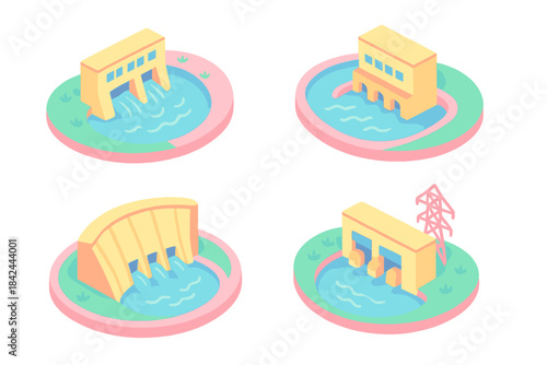 Isometric hydroelectric dams and power plants for renewable energy