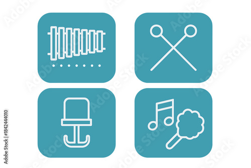 Musical instruments and sound symbols in a modern design showcasing creativity and rhythm