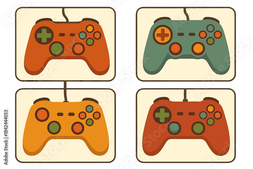 Colorful gaming controllers displayed in a creative layout on a light background reflecting fun in gaming culture