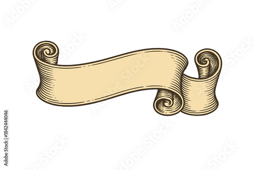 Elegant retro engraved style curved paper scroll banner design element for text placement