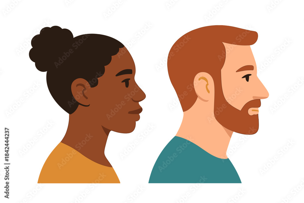 Ταπετσαρία Profile portraits of a woman and man showcasing diverse features and hairstyles