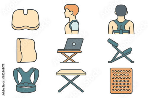 Various ergonomic products aimed at improving posture and comfort during work or study activities at a desk