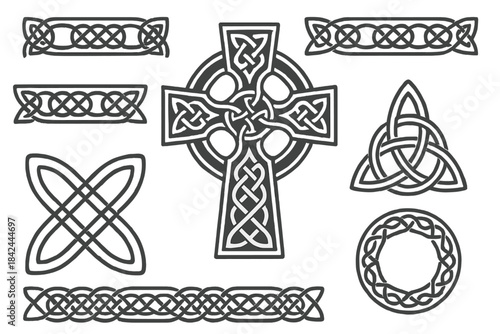 Decorative Celtic knot designs featuring crosses and interlaced patterns suitable for various artistic projects
