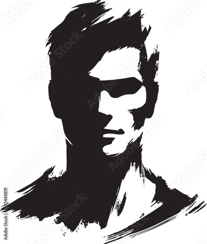 Abstract monochrome portrait showcasing artistic brushstrokes an