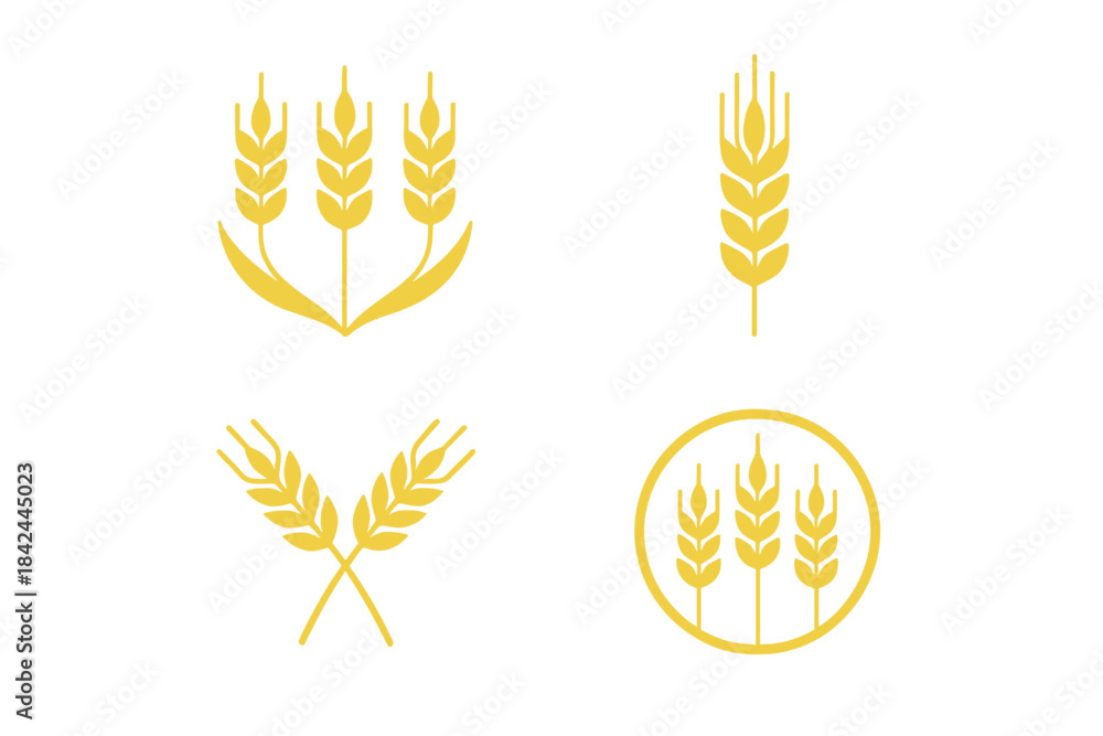 Fototapeta premium Various designs of wheat symbols showcasing agricultural themes and nature's abundance in a simple and modern style
