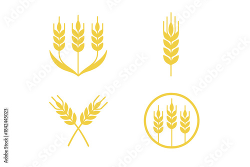 Various designs of wheat symbols showcasing agricultural themes and nature's abundance in a simple and modern style