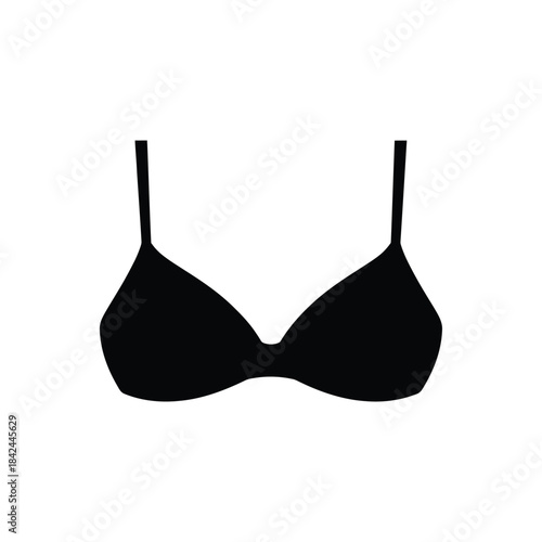 A simple black silhouette of a bra against a white background