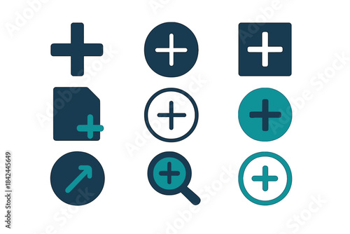 Modern user interface icons set for adding, creating, zooming, and expanding content