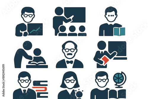 Professional academic and teaching icons representing educational roles and concepts