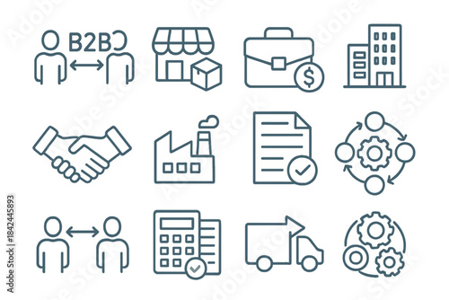 Essential line icons set for business, commerce, and industry applications