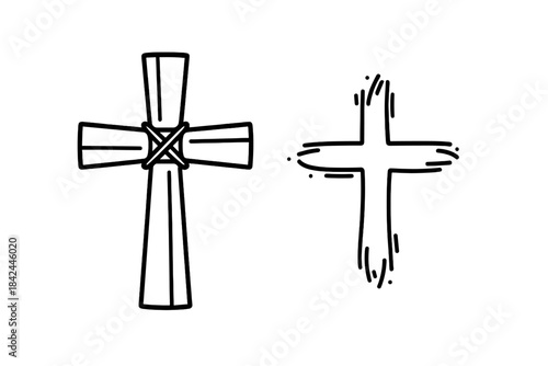 Two black outline crosses symbolizing Christianity and religious faith