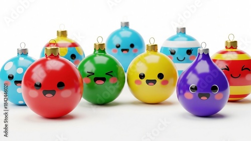 “Cute Kawaii Christmas Ornaments in Bright Festive Colors”