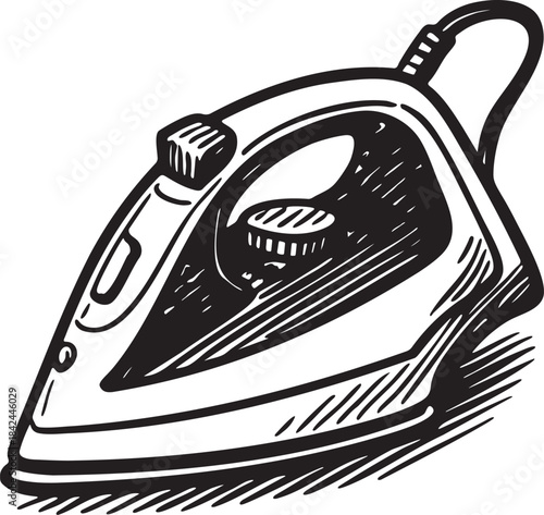 Steam iron electric appliance clothing care hand drawn bold marker illustration